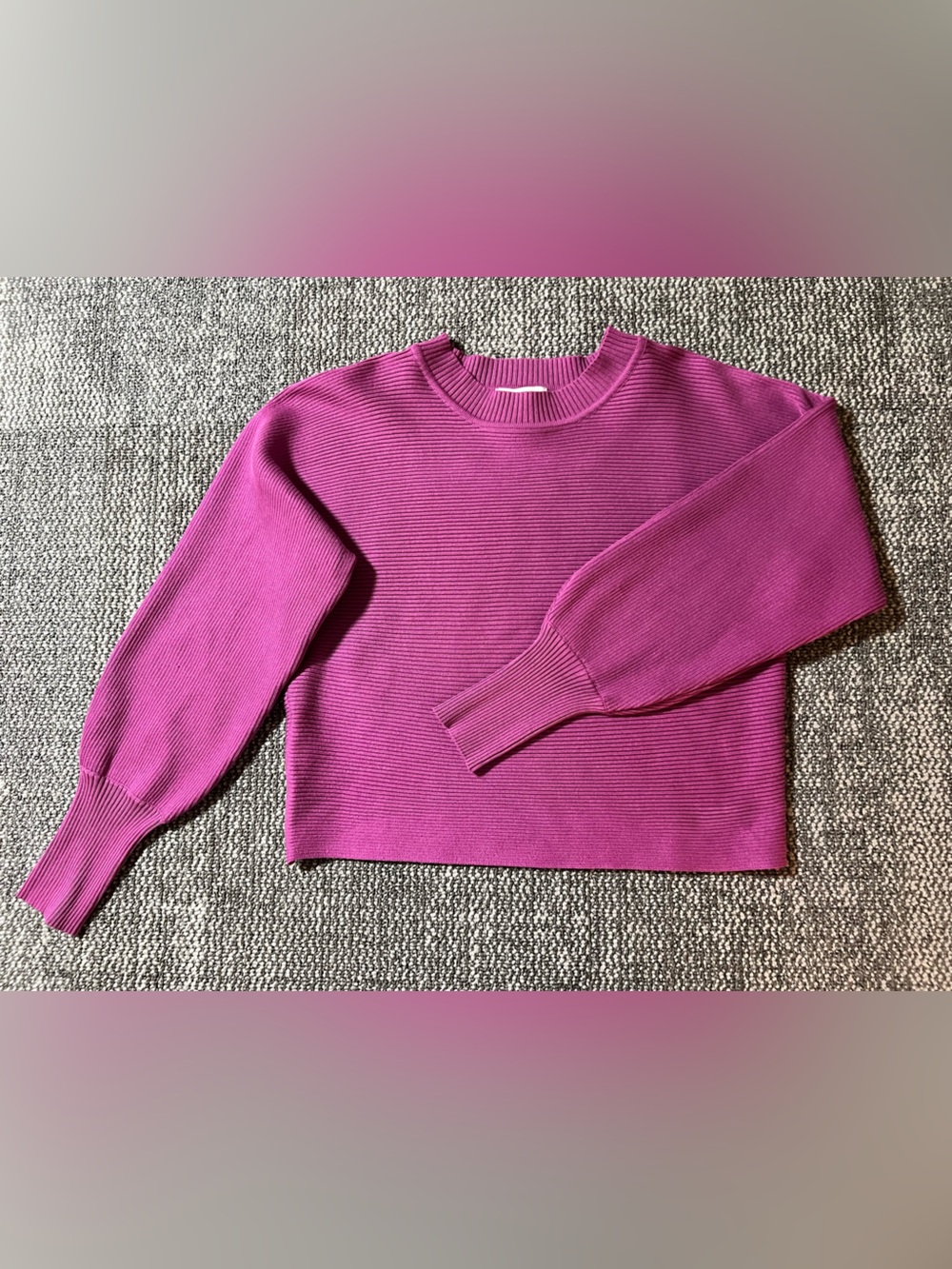 Pink Rose Vibrant Fuchsia Ribbed Crew Neck Cropped Sweater, Medium